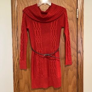 Girls Knit Cowl Neck Dress W/ Belt